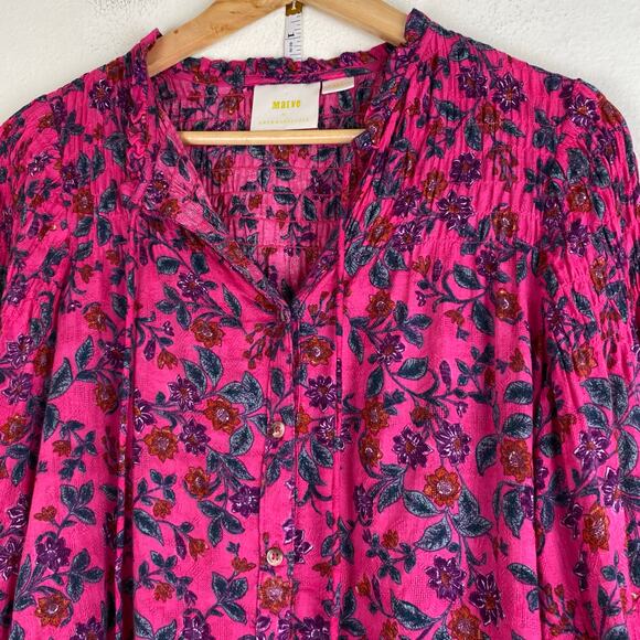 Maeve Calais Peasant Blouse Size XS Fuschia Pink Blue Floral Top Anthropologie - Picture 8 of 14